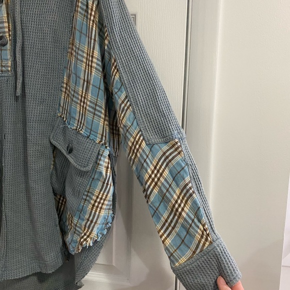 Oli & Hali blue rustic boho waffle knit oversized Henley hooded top M/L - Picture 5 of 11